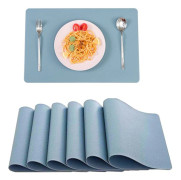 Set med 6 Bordstabletter, 6 Stycken Tvättbara Bordstabletter, PVC Bordstabletter (45 x 30CM), Halkfria Tvättbara Värmebeständiga, Blågrå
