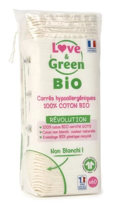 LOVE & GREEN Hypoallergena Maxi Squares bomull - 100 % organisk bomull oblekt - 70 bomull