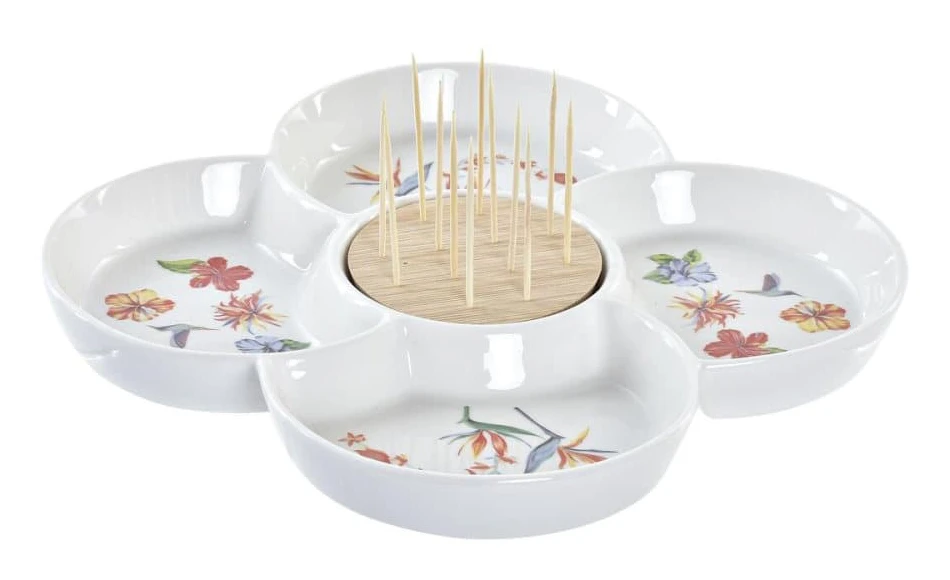 Snacksbricka DKD Home Decor Multicolour Naturell Bambu Stengods Tropiskt 22 x 22 x 7 cm