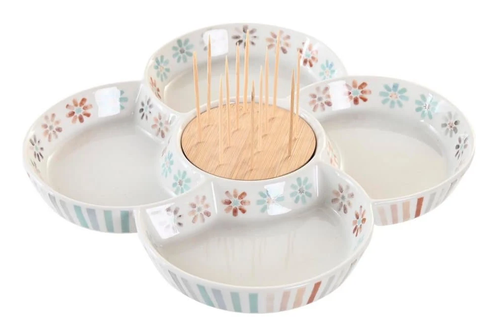 Snacksbricka DKD Home Decor Multicolour 22 x 22 x 3 cm Stengods