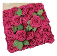 /HA/ 25-pack realistiska konstgjorda rosor med stjälk för bröllopsbuketter, dekorationer, bröllopsfest, heminredning (Fuchsia, 25 st)