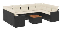 vidaXL Loungegrupp 10 delar med svarta dynor konstrotting