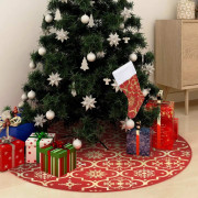Lyxig julgranskjol med strumpa röd 122 cm tyg