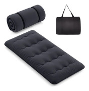 COSTWAY Futonmadrass 90 x 200 CM, Avtagbar Tvättbar Överdrag, Bärbar Golvmadrass med Transportväska för Camping, Svart