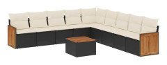 vidaXL Loungegrupp 10 delar med svarta dynor konstrotting