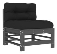 Mittensektion av trädgårdssoffa med dynor - Modulär design | Färg: Grå | Material: Massiv furu