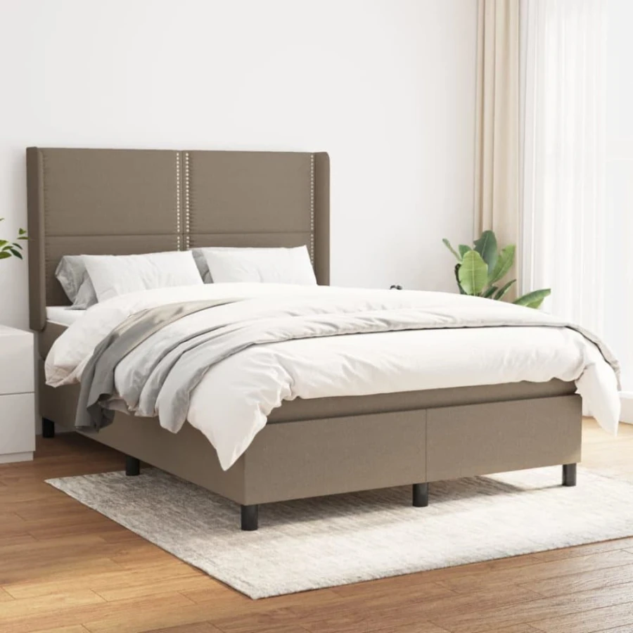 Ramsäng med justerbar huvudgavel och pocketresårmadrass | Färg: Taupe | Storlek: 140x190 cm