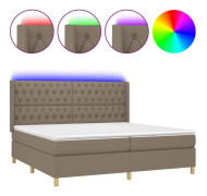 Ramsäng med LED & pocketresårmadrass | Färg: Taupe | Storlek: 200x200 cm