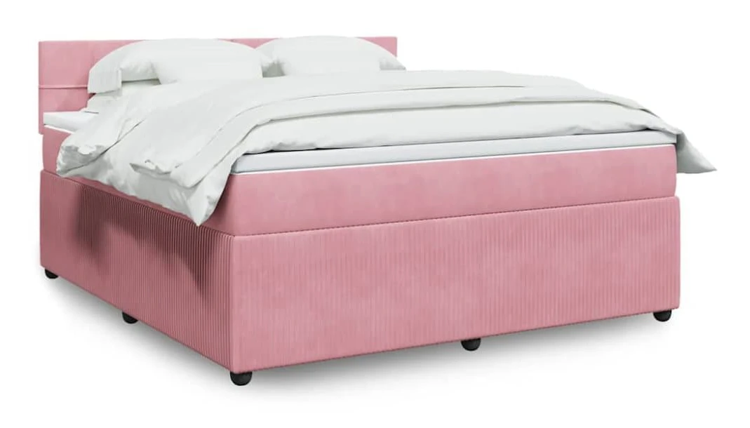 Ramsäng med pocketresårmadrass och LED-belysning | Färg: Rosa | Storlek: 180x200 cm