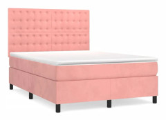Ramsäng med pocketresårmadrass i rosa sammet | Storlek: 140x190 cm