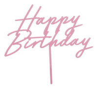 Lys rosa kagepynt Happy Birthday