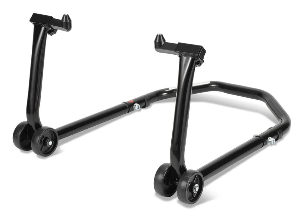 Främre lyftstöd med 4 hjul och justerbar arm från 24 till 36 CM, stöds av robust stålrör 65 x 40x 35 CM (svart)