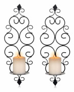 Ljusstake Vägglampa Set om 2 Hängande Väggmonterade Ljusstakar för Pelarljus, Väggdekor för Sovrum Matsal (Svart)