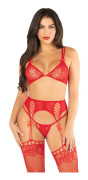 Bra Top, String & Garter Belt Stockings Red Underklädesset