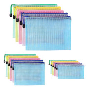 Plastmapp A4+A5+A6, 15 st dragkedja påse, PVC mesh dragkedja påse dokument plånbok, förvara papper små föremål tillbehör 5 färger, 2024 Ping