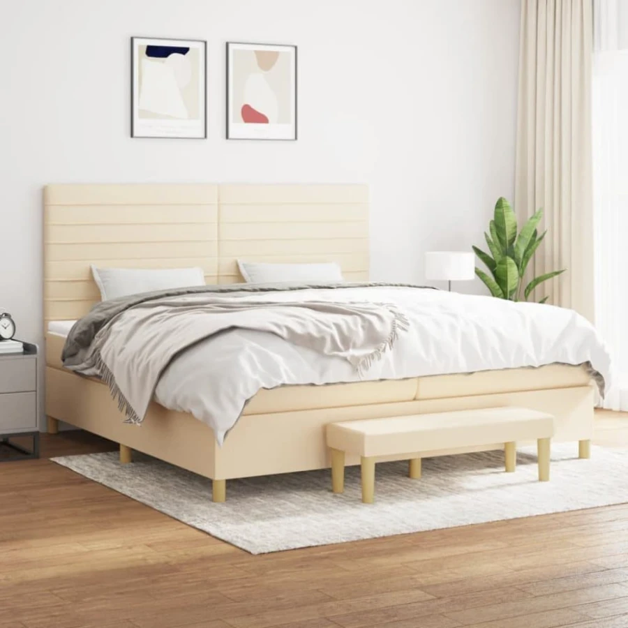 Ramsäng med pocketresårmadrass - Hållbar & Justerbar | Färg: Gräddvit | Storlek: 200x200 cm