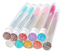 10 st Mascara Wand Tube Set Färgade Rhinestones Justerbara Borsthuvuden Engångs Mascara Borste för Resor