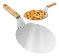 Pizzaspade i rostfritt stål Pizzabricka med trähandtag Rund