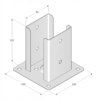 Stolpsockel skruvad till betong 92x150x2mm svart