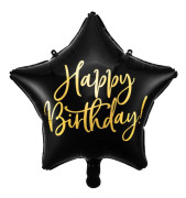 PartyDeco FB93-010-KARTON, Svart, Guld, Star, Folie, Födelsedag, Engelska, 40 cm