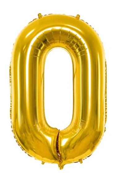 Folieballong nummer "0" guldfärgad 86 cm