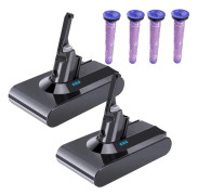 Ersättningsbatteri för V8 dammsugare, hög kapacitet 6000mAh, smart laddningsindikator,21,6V, 2 batterier och filter