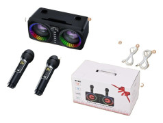 Karaoke-maskin, 2 UHF trådlösa mikrofoner, 9 färgglada discolampor, upp till 8 timmars batteritid,svart