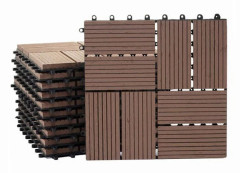 Golvbeläggning WPC balkong terrass träutseende 11 stycken 30x30cm 1m² förskjutning i teak färg kaffe 04_0005442