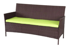 Bänk för trädgård 3 platser 154 cm i brunt polyrotin med gröna kuddar 04_0001106