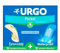 URGO Pocket-set med töjbara + vattentäta plåster, 20 st.