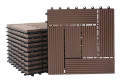 Golvbeläggning WPC balkong terrass träutseende 11 bitar 30x30cm 1m² försänkning i teak färg kaffe 04_0005438