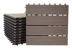 Golvbeläggning WPC balkongterrass med träutseende 11 delar 30x30cm 1m² förskjutning i teak linjär färg kaffe 04_0005434