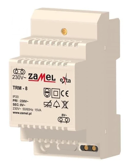 Zamel klocktransformator 230/8V AC 15VA TRM-8