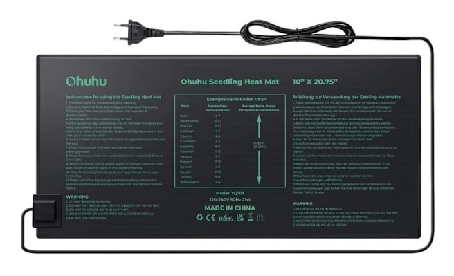 Ohuhu Semis Värmematta 25 x 52 cm, Plantmatta för Groddning och Trädgårdsodling Elektronisk Uppvärmning Enhet 308