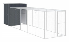 Hönshus med gård antracit 165x659x181 cm galvaniserat stål