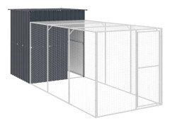 Hönshus med gård antracit 165x455x181 cm galvaniserat stål