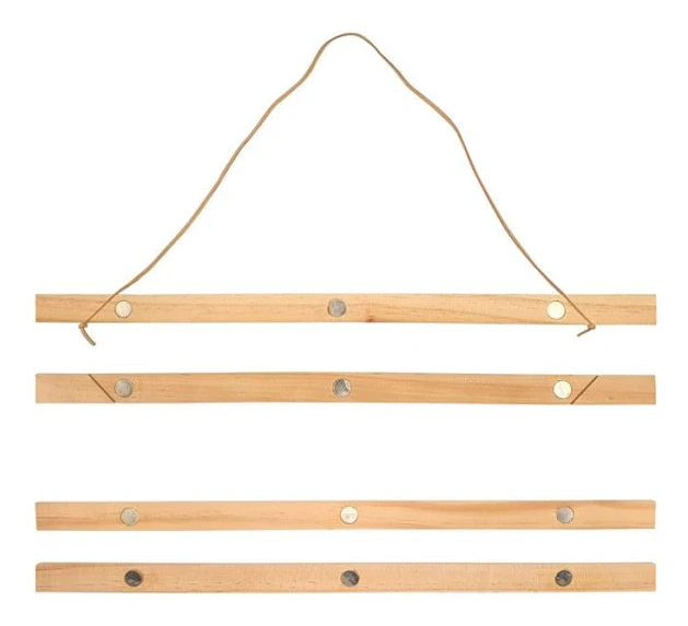 Magnetisk affischhållare - MÉGACRÉA DIY - 41 cm - Obehandlat trä - 16 cm bomullssnöre - 4 rektangulära band