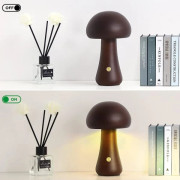 IC Svamplampa för sovrum, bärbar dimbar sänglampa med USB-laddning, trådlös nattlampa, svampbordslampa (stor, valnöt A)