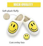 Retro leende ansikte Mjuka plysch Bekväma varma Slip-on tofflor för par Vintervarma inomhustillbehör - Perfekt Vit