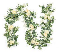 2-pack Eukalyptusgirlang med Champagne, Grön girlang Storpack Konstgjord Sidenblommig Eukalyptus