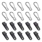Presenningsklämma, Tältpresenningsklämma, Karbinhake, Elastiskt Rep, för Presenning, Camping, Markiser, Bilöverdrag, 10-pack (20 st)