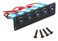 5-växlad vippströmbrytarpanel, 12V PÅ/AV-brytare Blå LED Passar för automatiska fordonsljus Bil Marin Båt