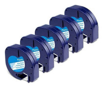 5-pack Etikettskrivartejp för DYMO LetraTag Refill Plast 91331, Kompatibel Etiketttejp Svart på Vitt