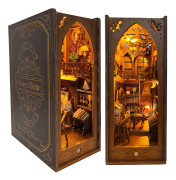 (FY) DIY Book Nook Kit - Wooden Miniature Dollhouse with Furniture and LED Light, 3D Wooden House, Art B