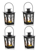 4 st Ljuslyktor, Vintage Svart Metall Mini Dekorativa Ljuslyktor Värmeljushållare & LED Värmeljus Dekoration
