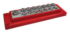 Kopplingsplint 1 x max 70 mm² (M8) + 14 x max 16 mm² (M6) Röd