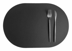 /EA/4-pack Bordstabletter i Konstläder Oval Svart 43x30cm