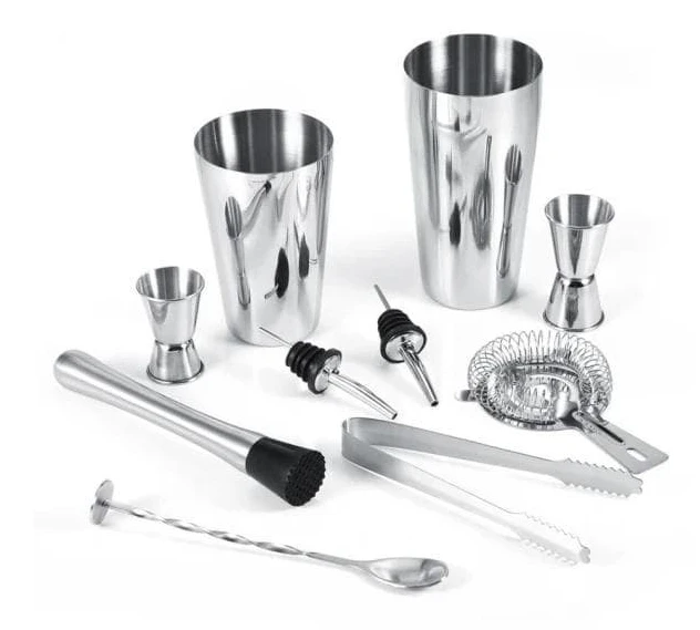 10-Delar Bartender Kit med Shaker & Tillbehör - Barset Cocktail Silver