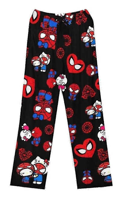 Dam & Flickor Tecknade Pyjamas Byxor Nattkläder Söta Kitty Cat Spiderman Tryckta Sovkläder Loungewear Byxor Svart Kitty Black Kitty—max