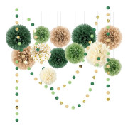 Wedding Party Decorations Set, 15 Pieces Green Tissue Paper Pompoms, Polka Dot Paper Garland String Hanging Decorations for Engagement, Rustic Wedding
